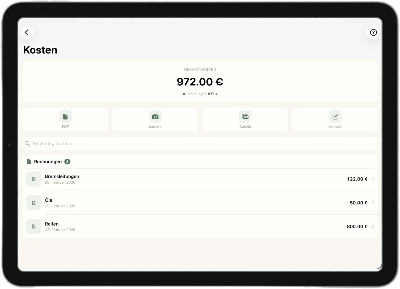 Die App Restaurator auf einem iPad: Übersicht eines Restaurierungsprojekts