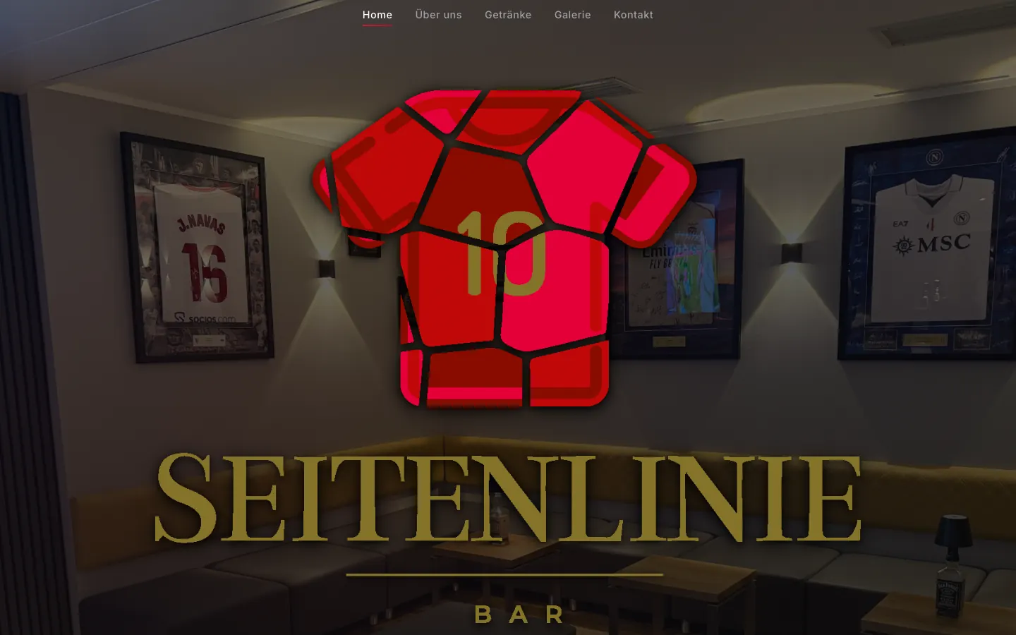 Startseite der Website seitenlinie-bar.de mit dem Logo der Bar